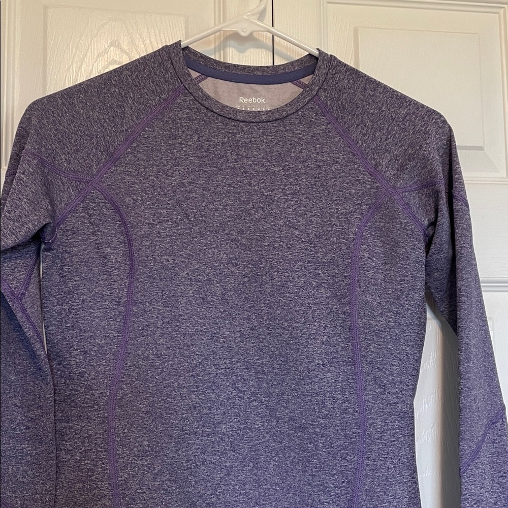 Reebok Plat Dry Heathered Purple Long Sleeve Athletic Tee Sz S